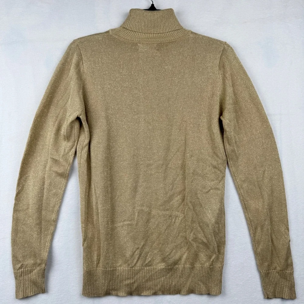 Joseph A. Metallic‎ Turtleneck Sweater Khaki Light Gold LRX Womens M